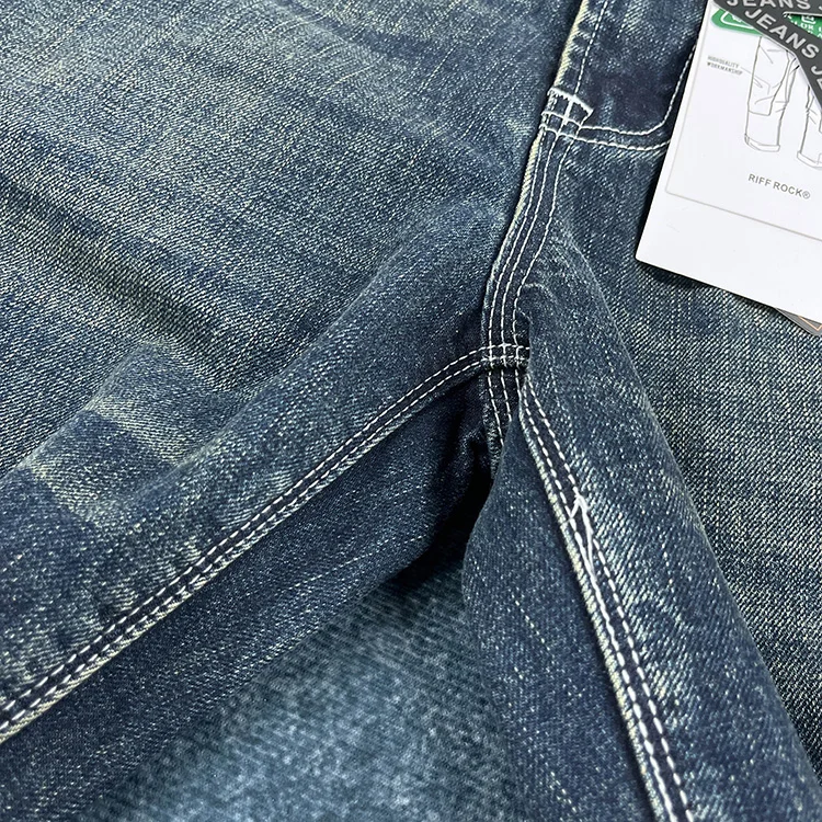 Heavy straight leg jeans men American retro May khaki trend pants blue wash old wear