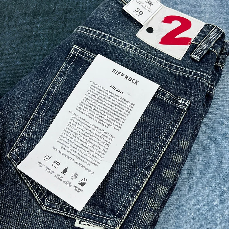 Heavy straight leg jeans men American retro May khaki trend pants blue wash old wear