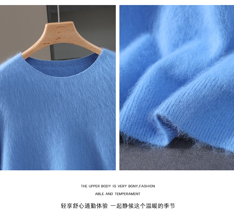 Men's 100% Mink Cashmere Round Neck Knitted Short Sleeved Loose Solid Color Half Sleeved Simple T-Shirt Casual Business Clothing