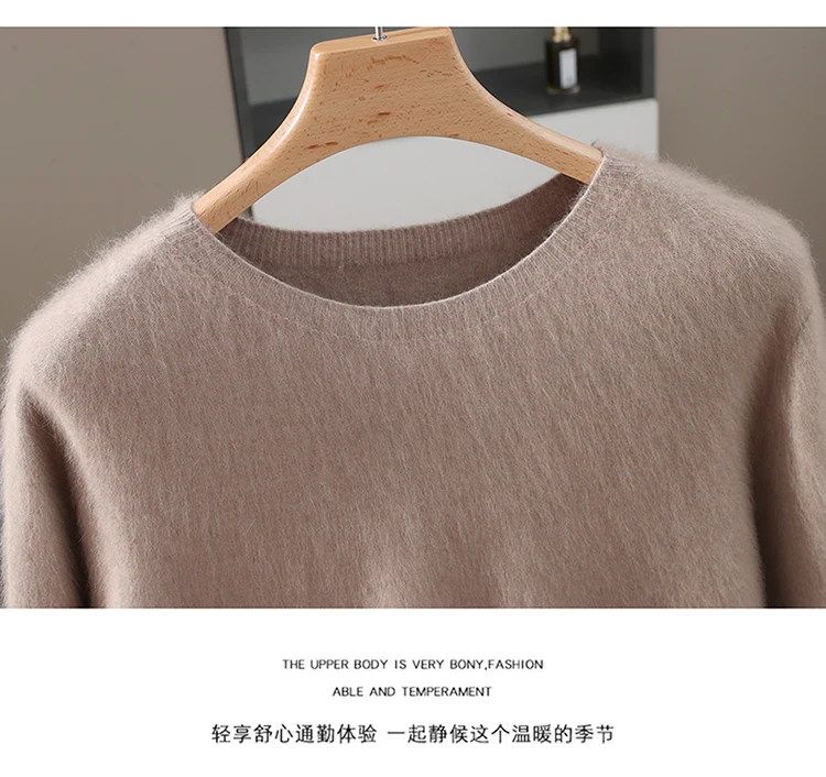 Men's 100% Mink Cashmere Round Neck Knitted Short Sleeved Loose Solid Color Half Sleeved Simple T-Shirt Casual Business Clothing