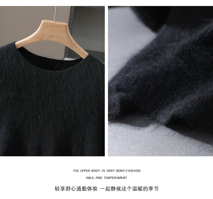 Men's 100% Mink Cashmere Round Neck Knitted Short Sleeved Loose Solid Color Half Sleeved Simple T-Shirt Casual Business Clothing