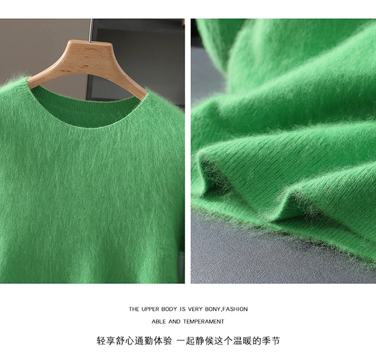 Men's 100% Mink Cashmere Round Neck Knitted Short Sleeved Loose Solid Color Half Sleeved Simple T-Shirt Casual Business Clothing