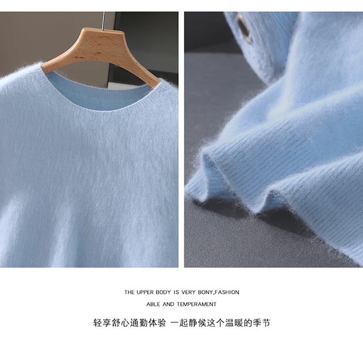 Men's 100% Mink Cashmere Round Neck Knitted Short Sleeved Loose Solid Color Half Sleeved Simple T-Shirt Casual Business Clothing