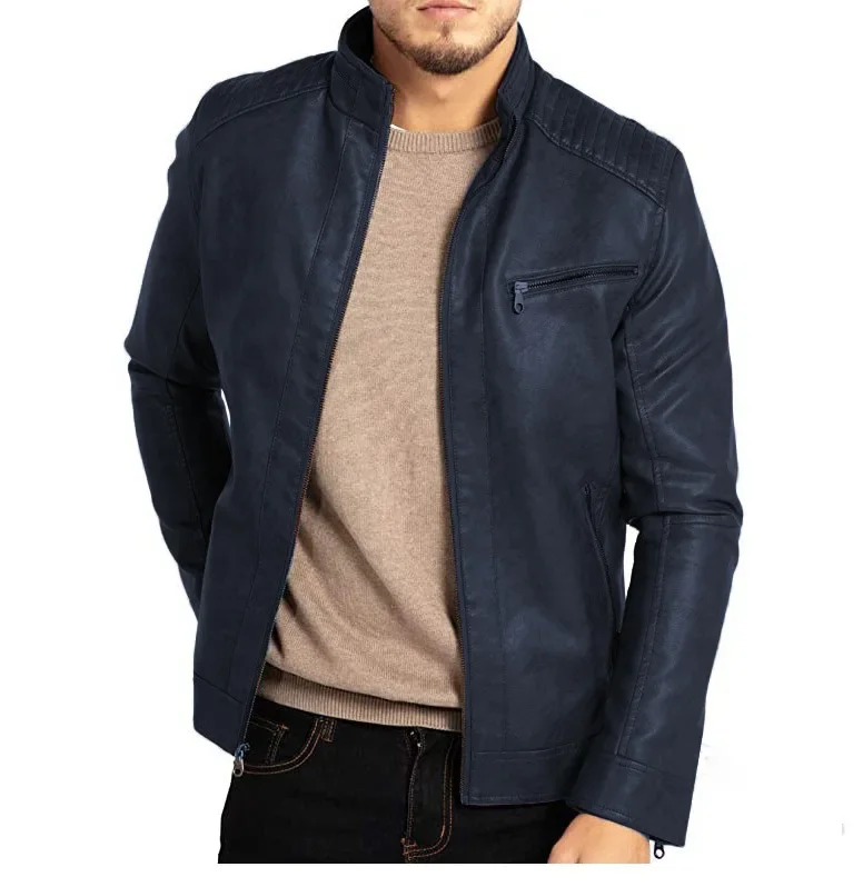Leather Jacket Streetwear Casual Blazer Jackets Men Leather Suit Jacket Slim Blazer Pu Coat Fashion Male Outerwear Zipper Coat