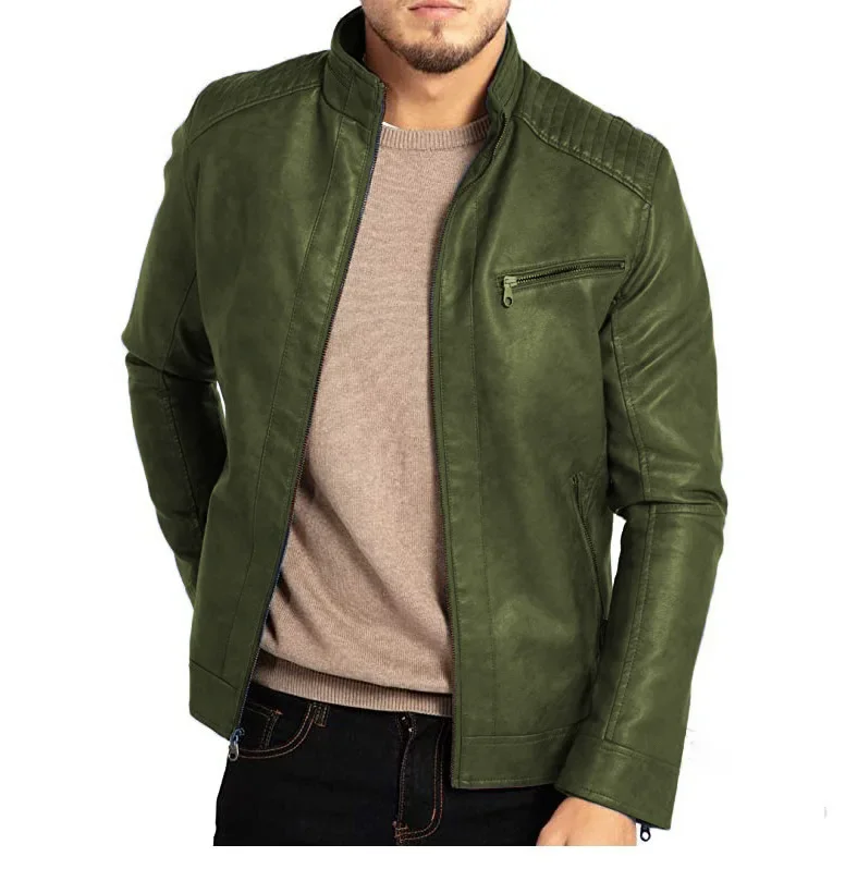 Leather Jacket Streetwear Casual Blazer Jackets Men Leather Suit Jacket Slim Blazer Pu Coat Fashion Male Outerwear Zipper Coat
