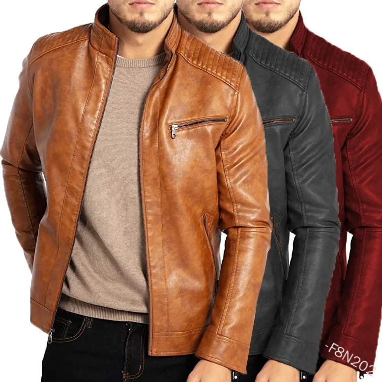 Leather Jacket Streetwear Casual Blazer Jackets Men Leather Suit Jacket Slim Blazer Pu Coat Fashion Male Outerwear Zipper Coat