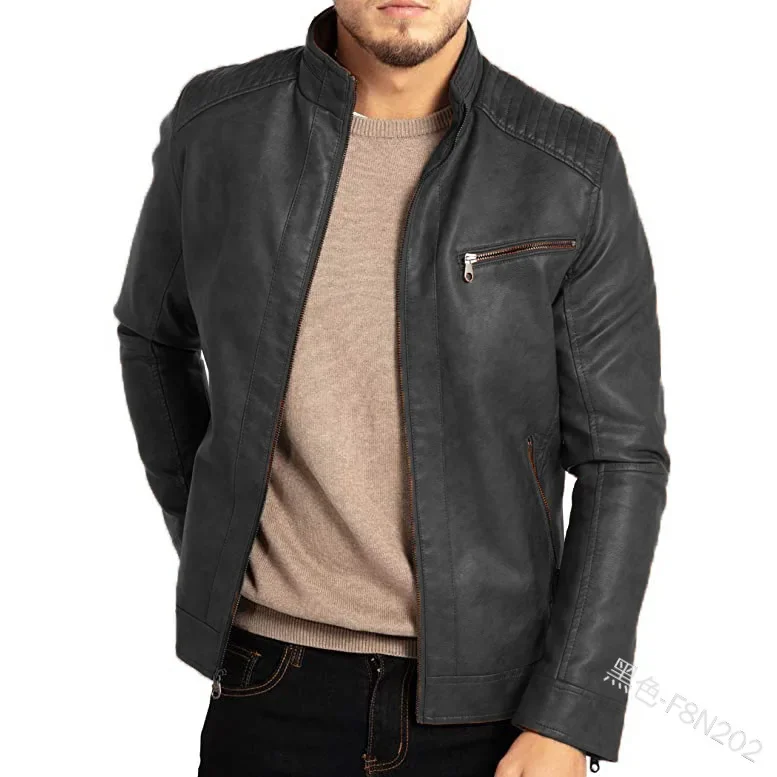 Leather Jacket Streetwear Casual Blazer Jackets Men Leather Suit Jacket Slim Blazer Pu Coat Fashion Male Outerwear Zipper Coat