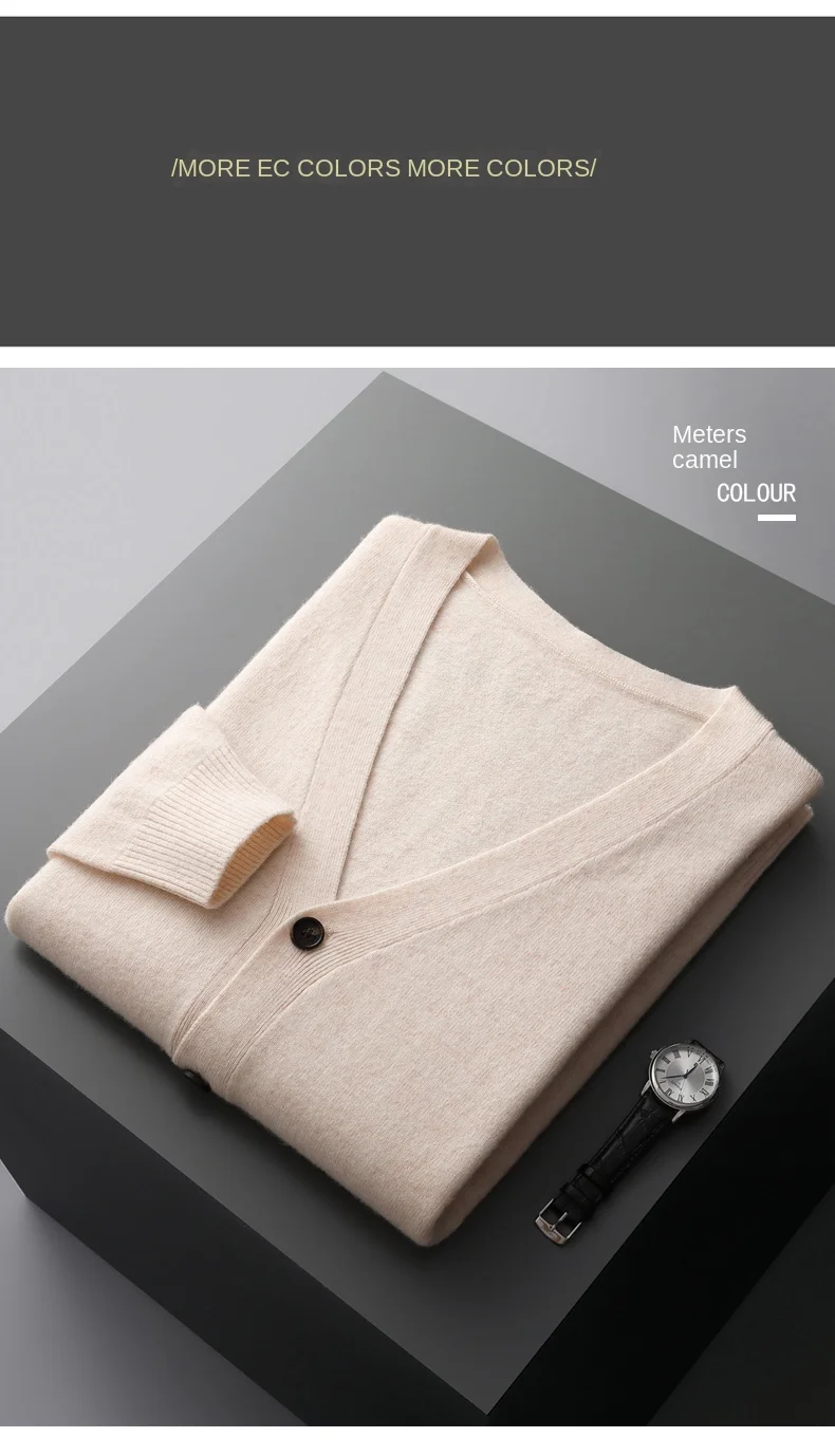 Men's Cardigan Spring Autumn Basic Style 100% Pure Merino Wool Knitted Sweater Large Loose V-neck Jacket Solid Color Casual Top