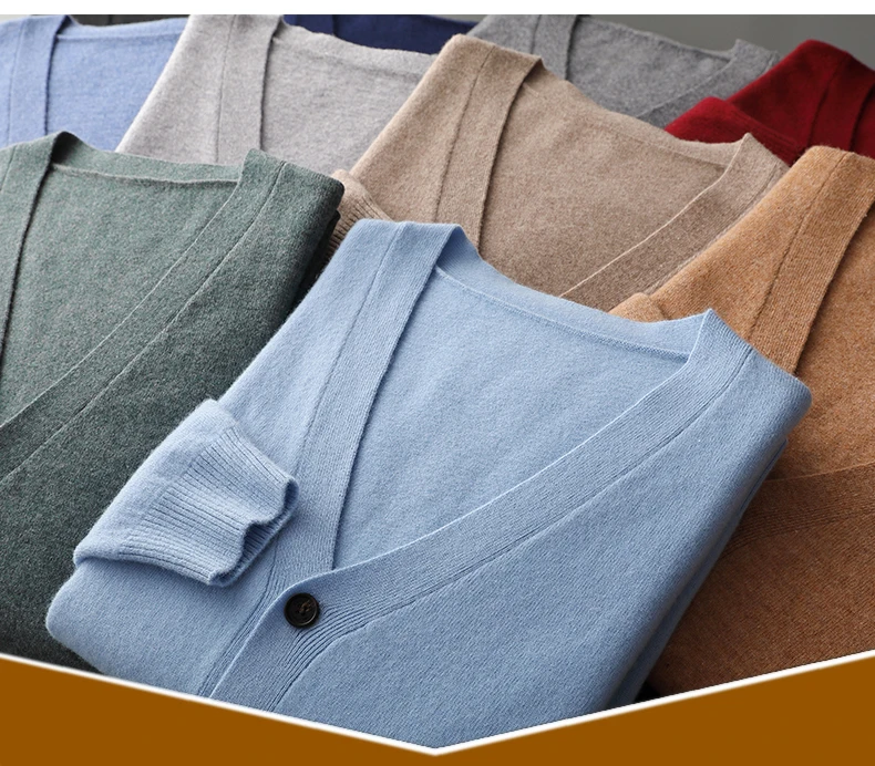 Men's Cardigan Spring Autumn Basic Style 100% Pure Merino Wool Knitted Sweater Large Loose V-neck Jacket Solid Color Casual Top