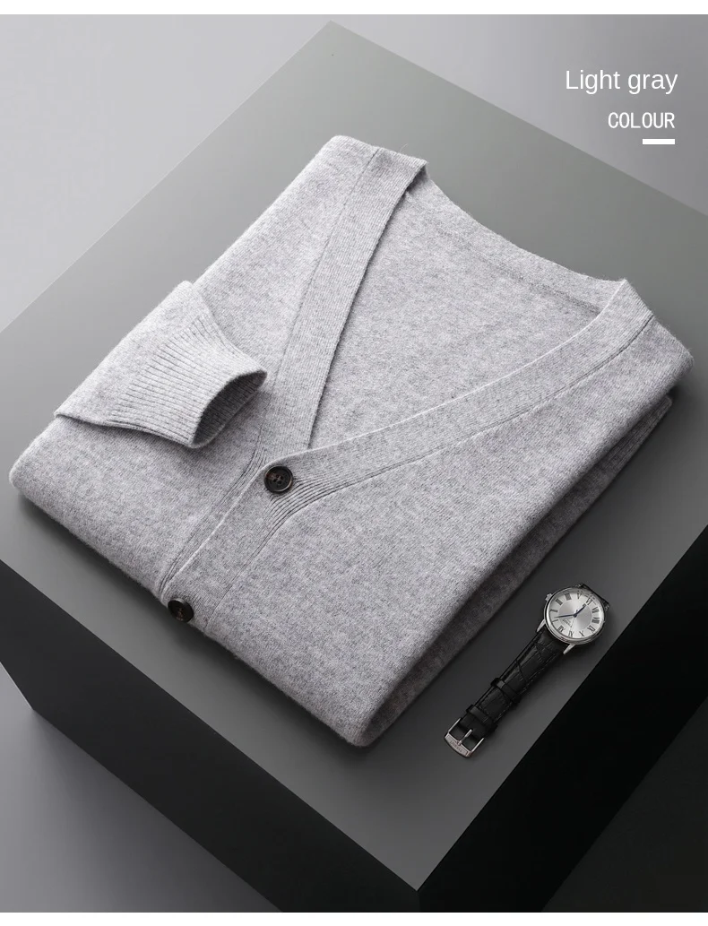 Men's Cardigan Spring Autumn Basic Style 100% Pure Merino Wool Knitted Sweater Large Loose V-neck Jacket Solid Color Casual Top