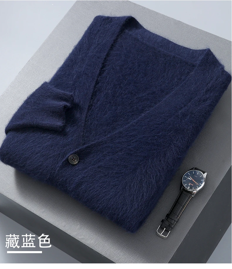 2025 Autumn Winter New Cardigan Men's V-Neck Top 100% Mink Cashmere Knitted Sweater Casual Loose Large Long Sleeved Shirt Jacket