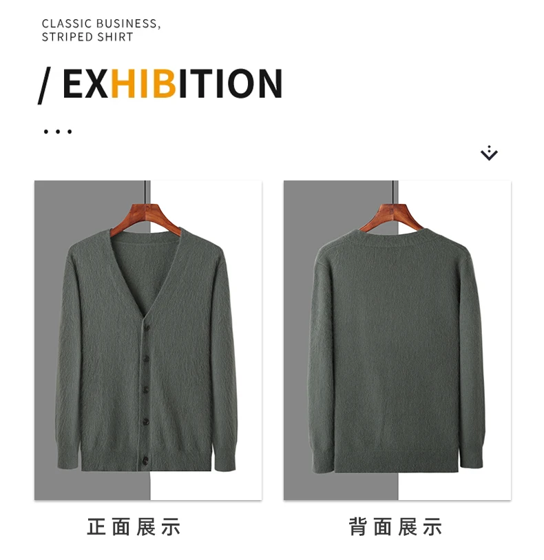 2025 Autumn Winter New Cardigan Men's V-Neck Top 100% Mink Cashmere Knitted Sweater Casual Loose Large Long Sleeved Shirt Jacket