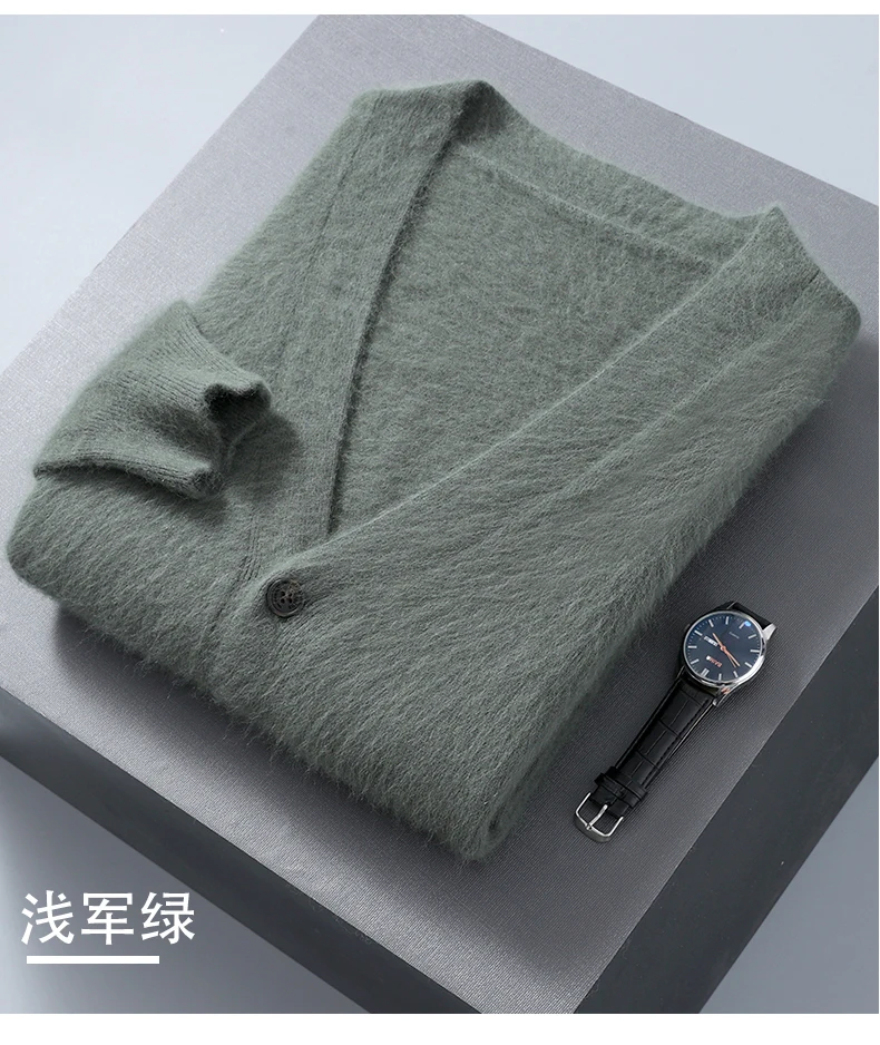 2025 Autumn Winter New Cardigan Men's V-Neck Top 100% Mink Cashmere Knitted Sweater Casual Loose Large Long Sleeved Shirt Jacket