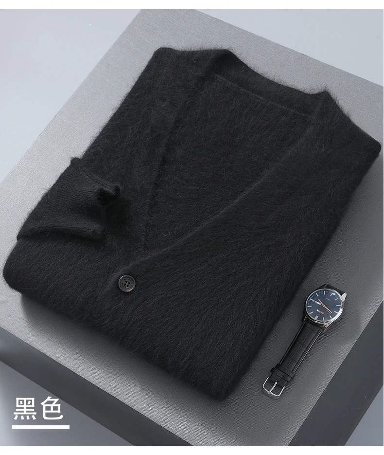2025 Autumn Winter New Cardigan Men's V-Neck Top 100% Mink Cashmere Knitted Sweater Casual Loose Large Long Sleeved Shirt Jacket