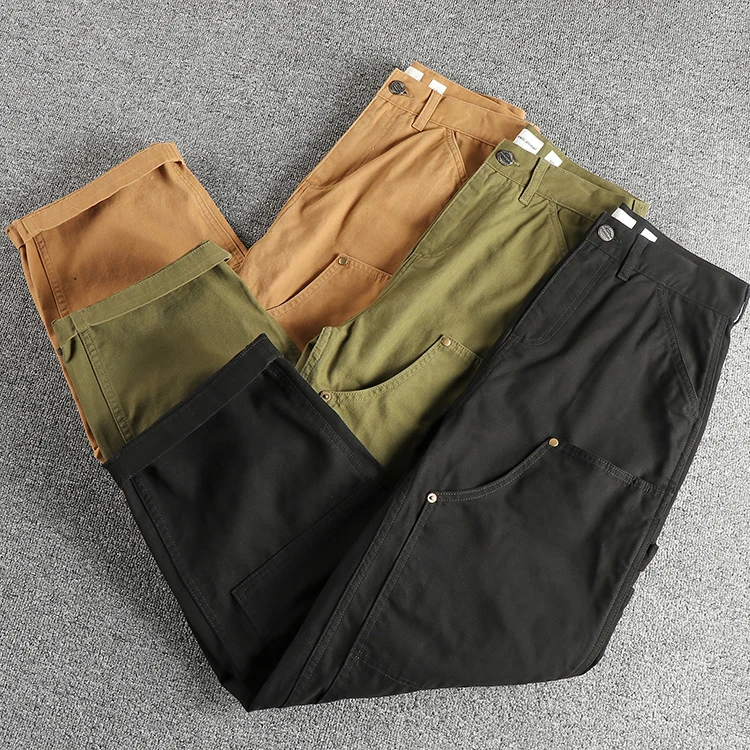 320Gsm Heavyweight Pearl Woven Canvas Men's Casual Pants American Vintage Retro Trend 100% Cotton Splicing Design Workwear Pants