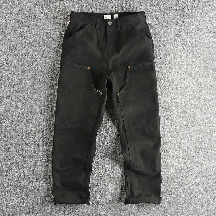 320Gsm Heavyweight Pearl Woven Canvas Men's Casual Pants American Vintage Retro Trend 100% Cotton Splicing Design Workwear Pants