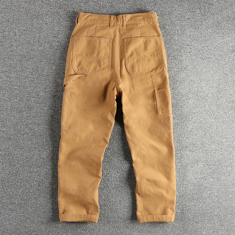 320Gsm Heavyweight Pearl Woven Canvas Men's Casual Pants American Vintage Retro Trend 100% Cotton Splicing Design Workwear Pants