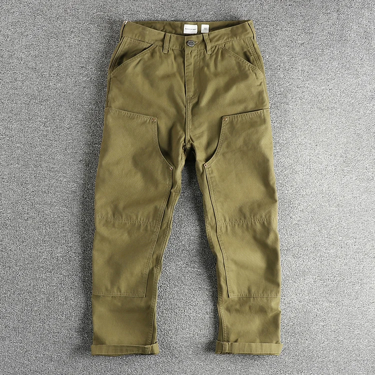320Gsm Heavyweight Pearl Woven Canvas Men's Casual Pants American Vintage Retro Trend 100% Cotton Splicing Design Workwear Pants