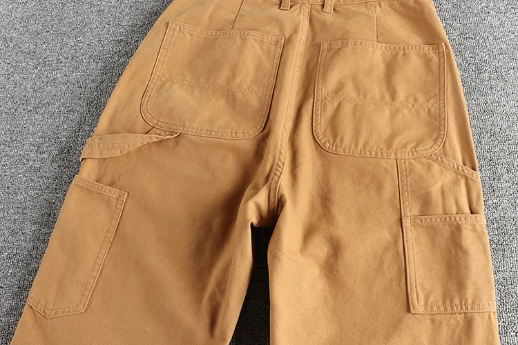 320Gsm Heavyweight Pearl Woven Canvas Men's Casual Pants American Vintage Retro Trend 100% Cotton Splicing Design Workwear Pants
