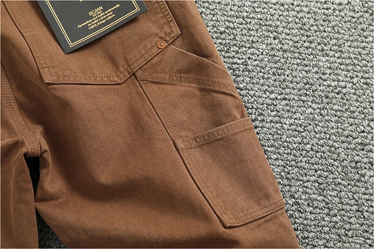 Heavy cotton high-end vintage overalls men's bead canvas grain patch fabric splicing logging motorcycle casual pants trend