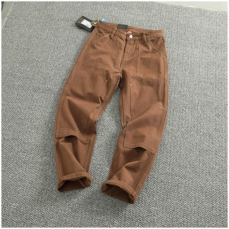 Heavy cotton high-end vintage overalls men's bead canvas grain patch fabric splicing logging motorcycle casual pants trend