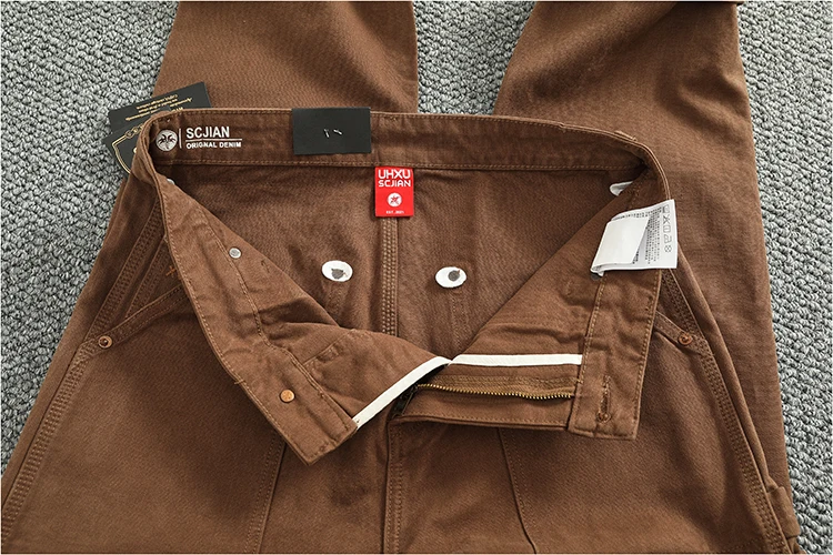 Heavy cotton high-end vintage overalls men's bead canvas grain patch fabric splicing logging motorcycle casual pants trend
