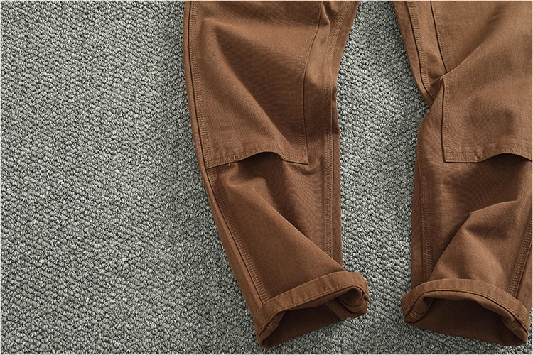Heavy cotton high-end vintage overalls men's bead canvas grain patch fabric splicing logging motorcycle casual pants trend