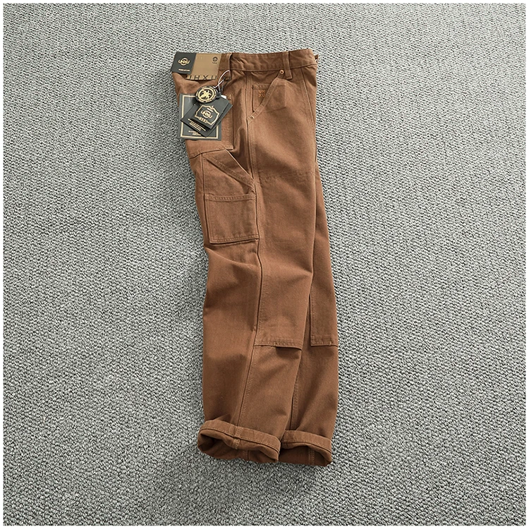 Heavy cotton high-end vintage overalls men's bead canvas grain patch fabric splicing logging motorcycle casual pants trend