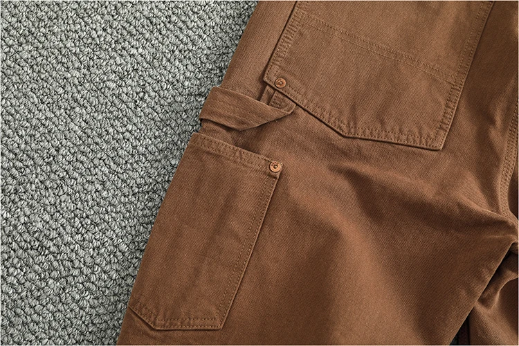 Heavy cotton high-end vintage overalls men's bead canvas grain patch fabric splicing logging motorcycle casual pants trend