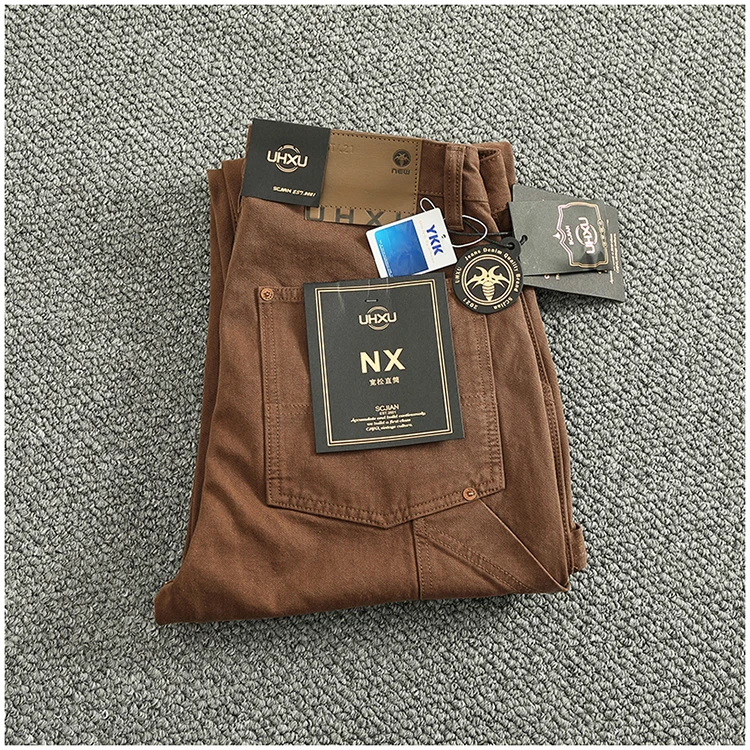 Heavy cotton high-end vintage overalls men's bead canvas grain patch fabric splicing logging motorcycle casual pants trend