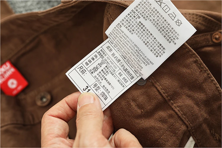 Heavy cotton high-end vintage overalls men's bead canvas grain patch fabric splicing logging motorcycle casual pants trend