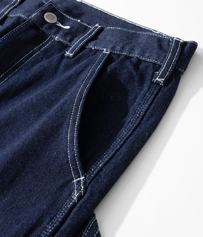 American Vintage Raw Denim Rail Worker Jeans - Americana Multi-Pocket Striped Work Pants / Outdoor Utility Trousers OKONKWO