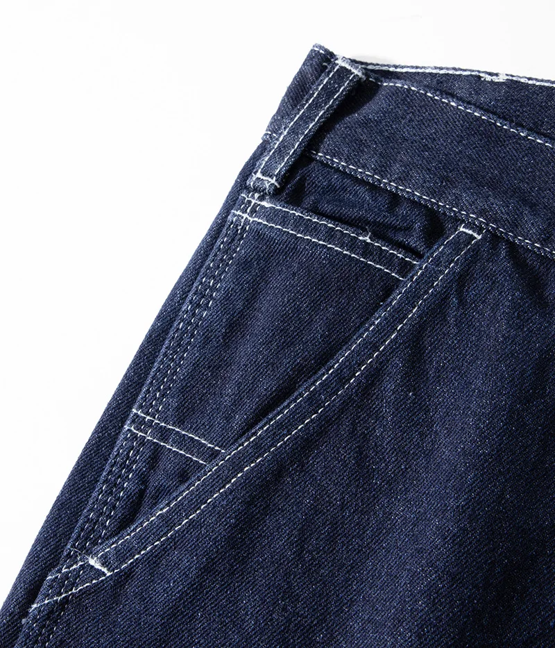 American Vintage Raw Denim Rail Worker Jeans - Americana Multi-Pocket Striped Work Pants / Outdoor Utility Trousers OKONKWO
