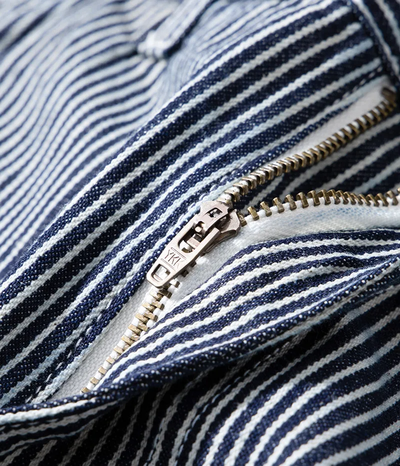 American Vintage Raw Denim Rail Worker Jeans - Americana Multi-Pocket Striped Work Pants / Outdoor Utility Trousers OKONKWO