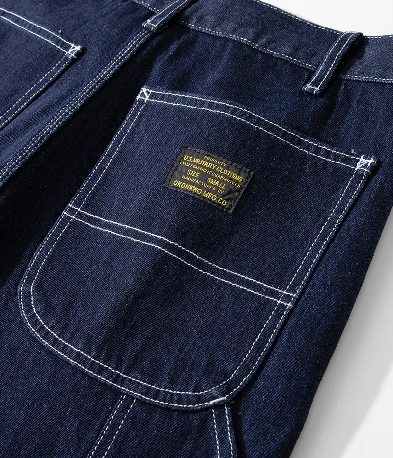 American Vintage Raw Denim Rail Worker Jeans - Americana Multi-Pocket Striped Work Pants / Outdoor Utility Trousers OKONKWO