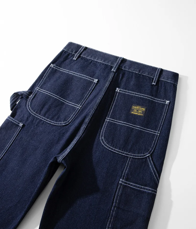 American Vintage Raw Denim Rail Worker Jeans - Americana Multi-Pocket Striped Work Pants / Outdoor Utility Trousers OKONKWO