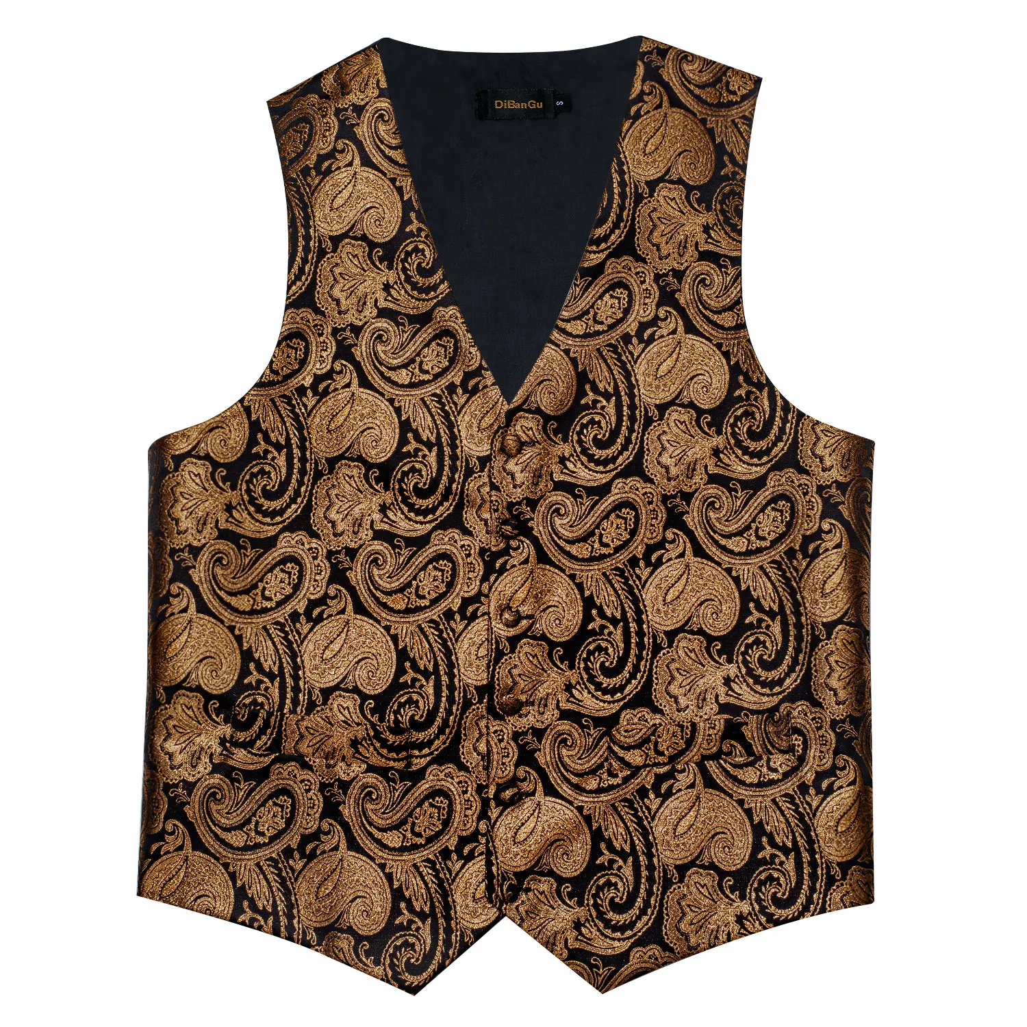Luxury Brown Paisley Suit Vest Set for Men Neck Tie Pocket Square Cufflinks Wedding Party Tuxedo Male Blazer Waistcoat
