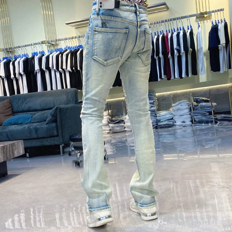 New Splicing Ripped Jeans Men's Rivet Decoration Mens Jeans Brand 2026 Fashion Trendy Versatile Long Pants Jeans Masculina
