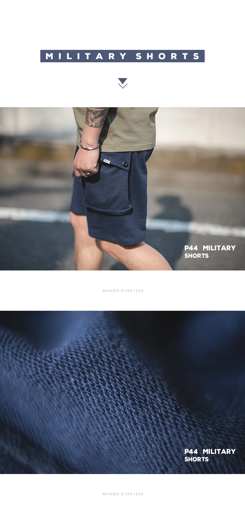 Maden Navy Blue P44 Cargo Joggers Shorts Men Loose Cotton Large Pocket Work Tactical Short Pants Amekaji Casual Knitted Shorts
