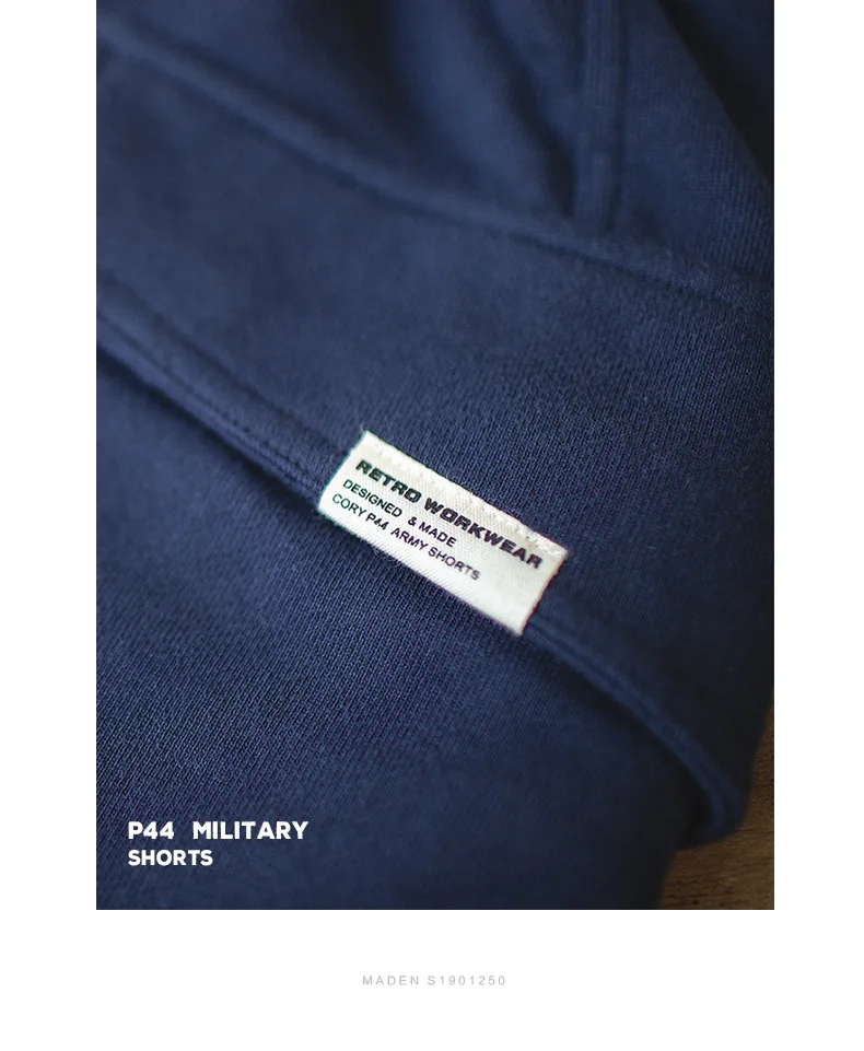 Maden Navy Blue P44 Cargo Joggers Shorts Men Loose Cotton Large Pocket Work Tactical Short Pants Amekaji Casual Knitted Shorts