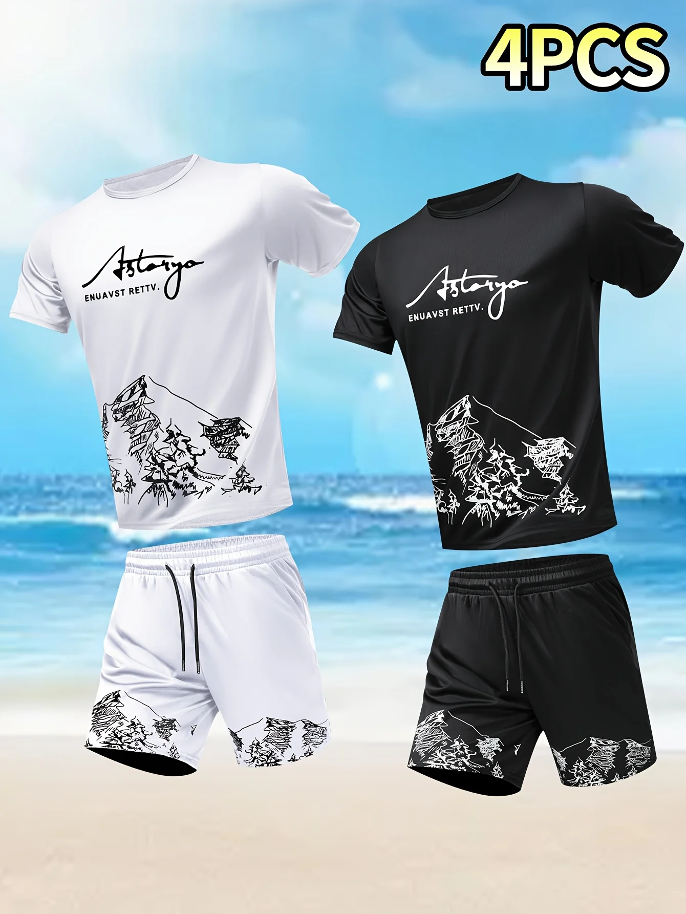 4PCS Men's Sportswear Top and Bottom Set T-shirt and Shorts Set Casual Sportswear Summer Dress Fashion Dress Men's Gift
