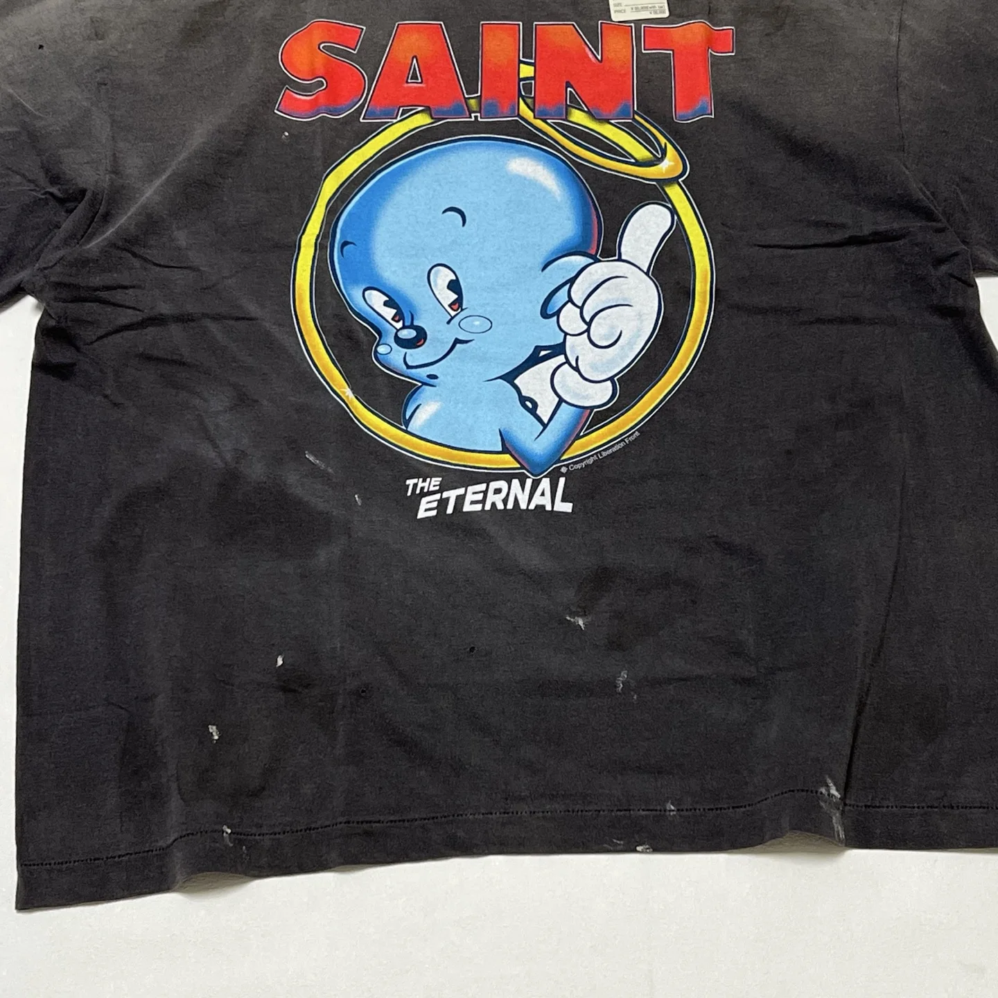 Nice Washed SAINT Cartoon Angel Print T Shirt Men Women Oversize Tee Tops T-Shirt