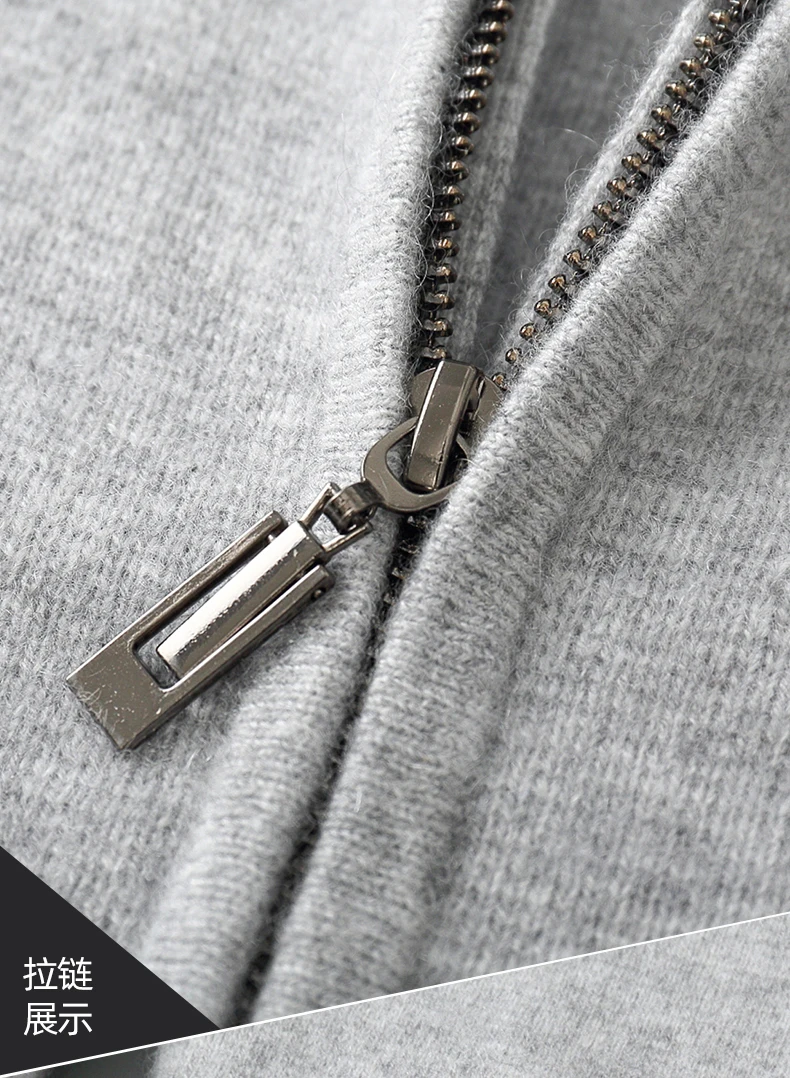 Autumn Winter New 100% Merino Wool Men's Zipper Hooded Coat Thick Sweater Warm Long Sleeved Knitted Cardigan men's coat