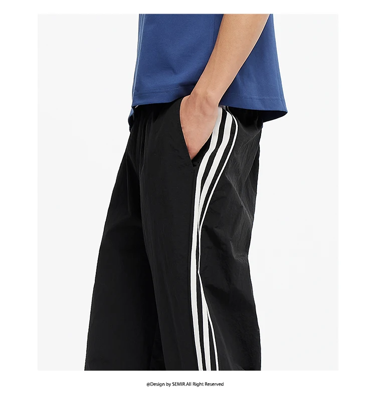 Semir Vintage Sporty Casual Pants Men Loose Straight Fit Cooling 2025 Summer New Color Block Trendy Long Pants