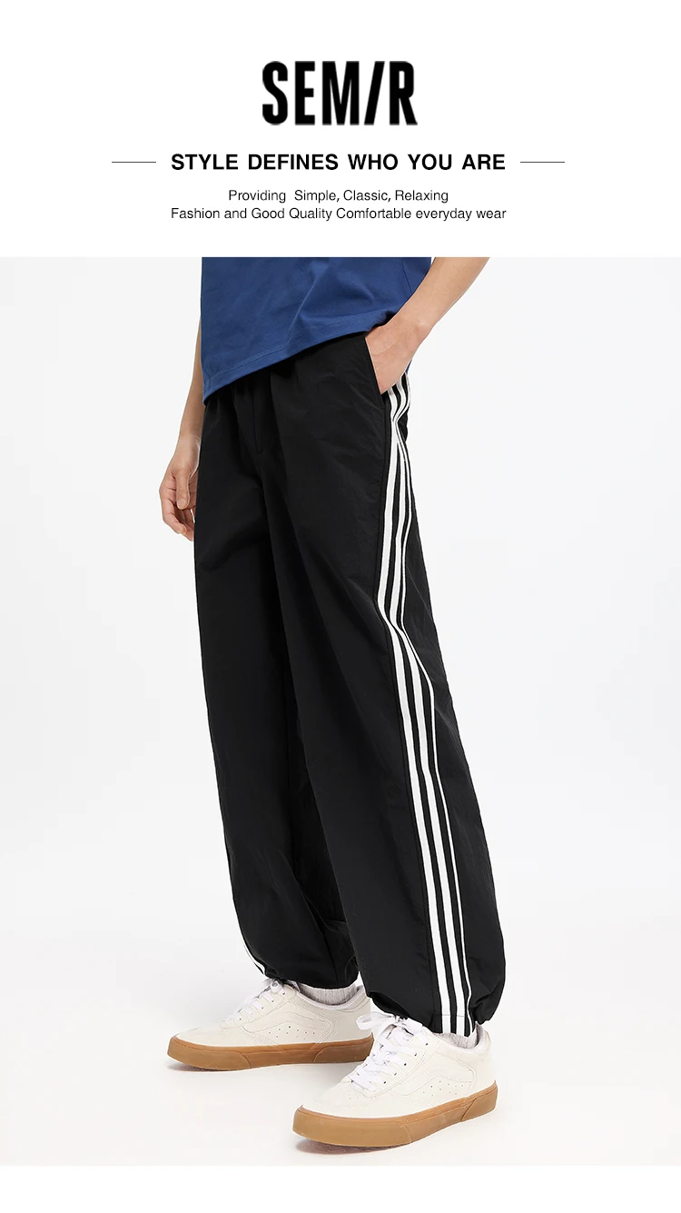 Semir Vintage Sporty Casual Pants Men Loose Straight Fit Cooling 2025 Summer New Color Block Trendy Long Pants