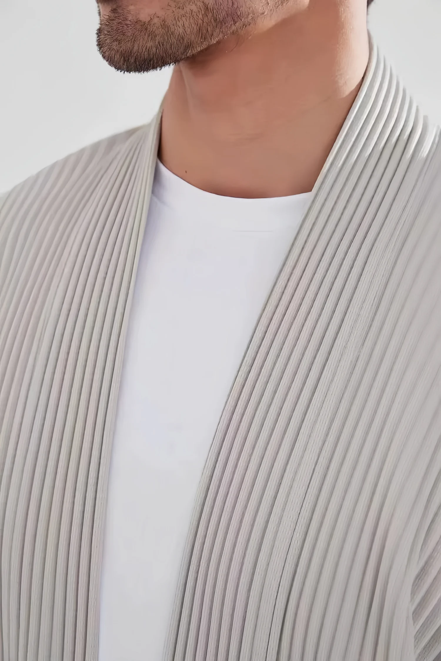 Miyake Pleated Kimono Jacket Men Japanese Style Half Sleeve Short Sleeve Open Front Casual Cardigan Loose Fit Streetwear Top