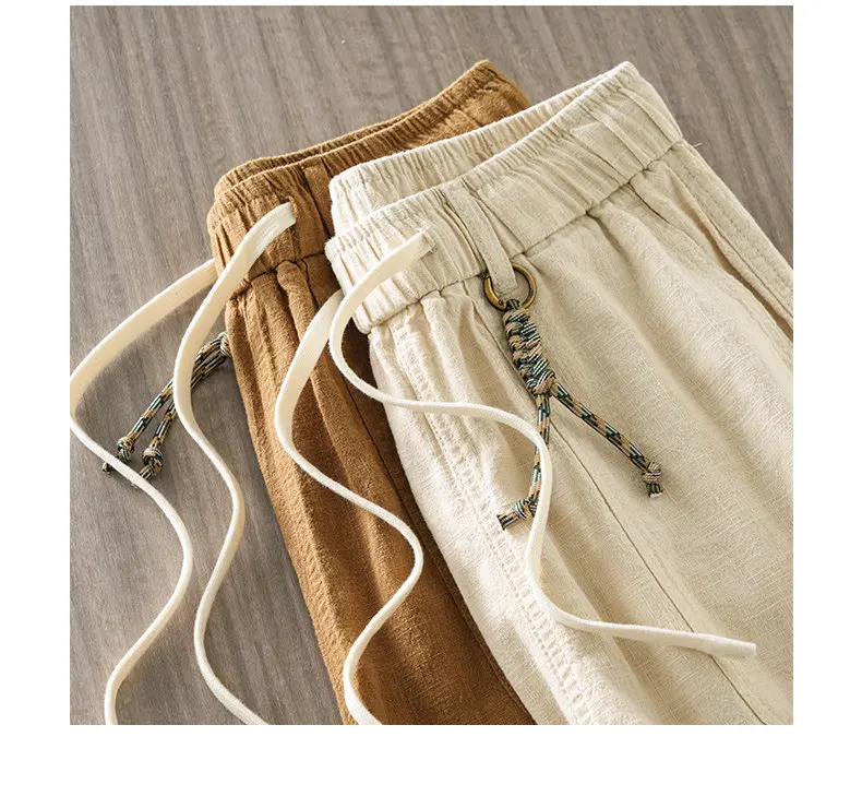 DUKEEN Men's Linen Blend Cargo Shorts Summer Breathable Drawstring Casual Beach Shorts Loose Fit Knee Length Straight Leg Shorts