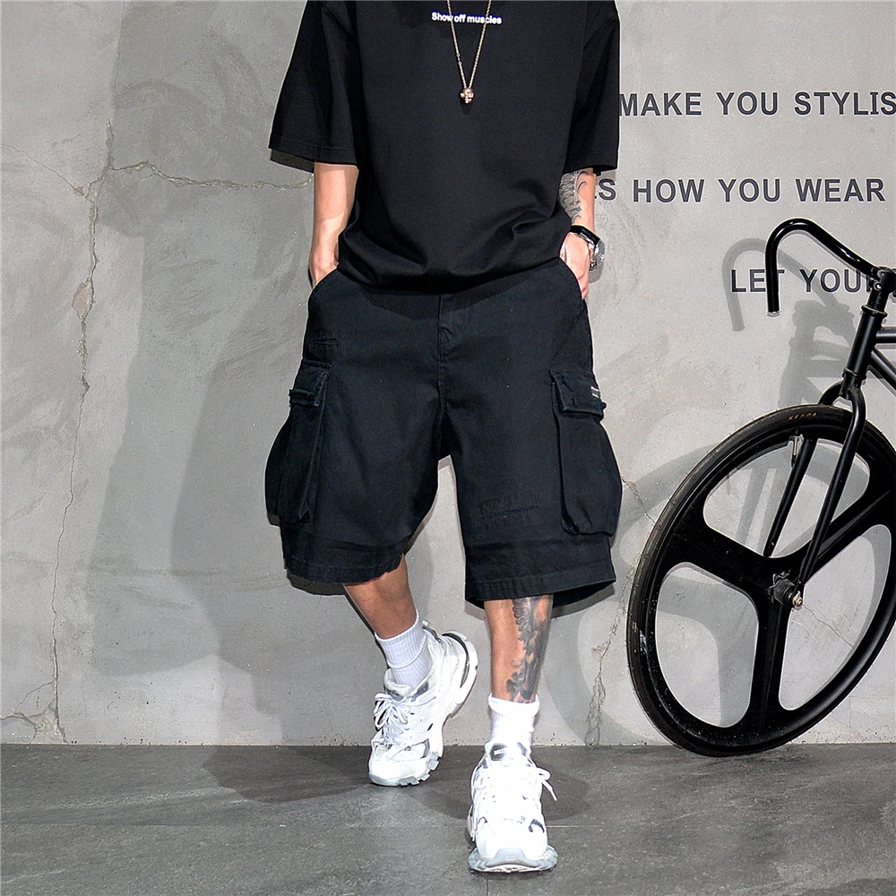 Japanese Korean Cargo Shorts For Men Summer Heavyweight Cotton 5-Inch Premium Distressed Streetwear Trendy Casual Pants Male