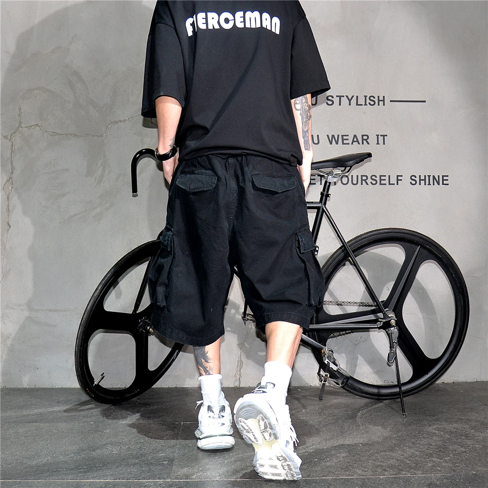 Japanese Korean Cargo Shorts For Men Summer Heavyweight Cotton 5-Inch Premium Distressed Streetwear Trendy Casual Pants Male
