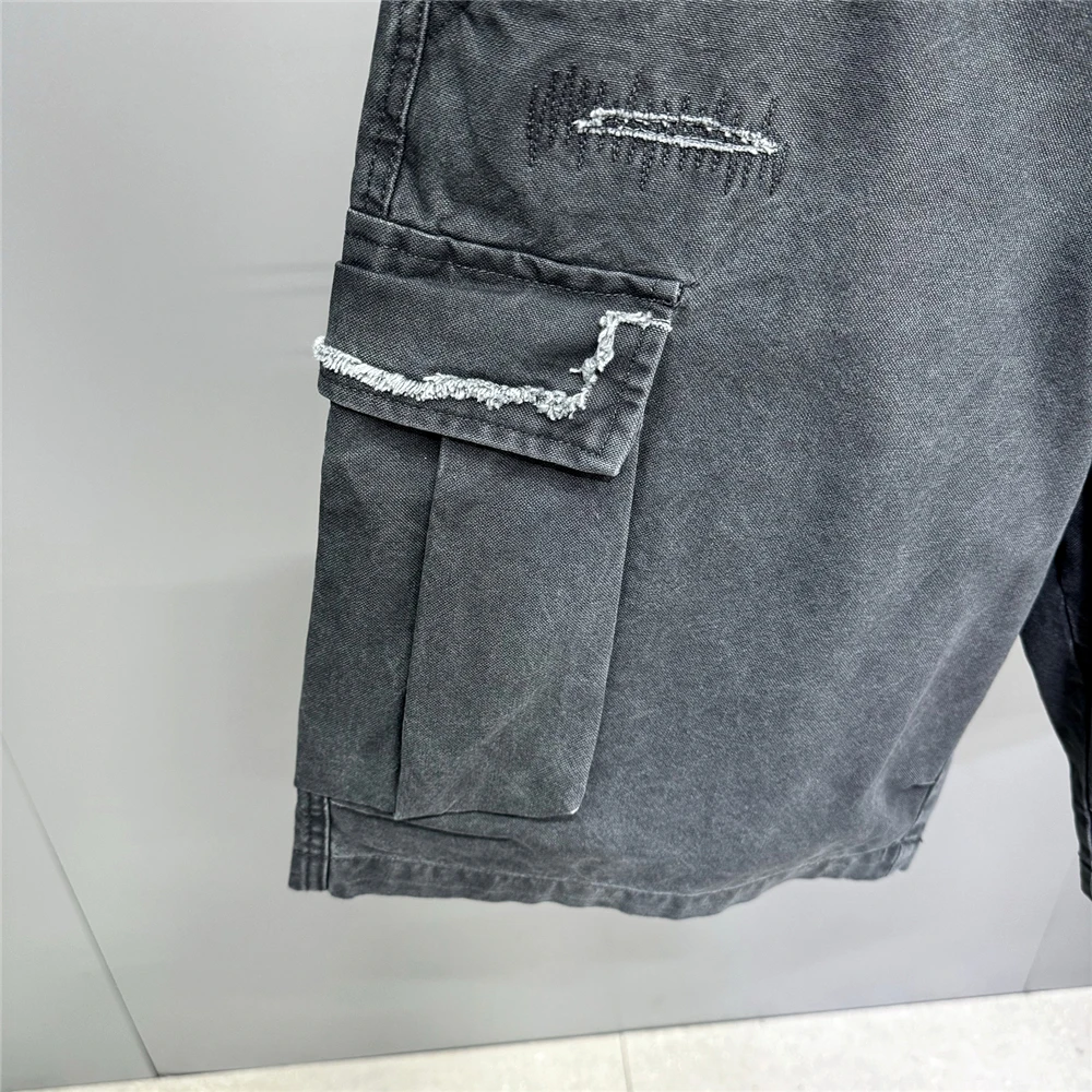 Japanese Korean Cargo Shorts For Men Summer Heavyweight Cotton 5-Inch Premium Distressed Streetwear Trendy Casual Pants Male